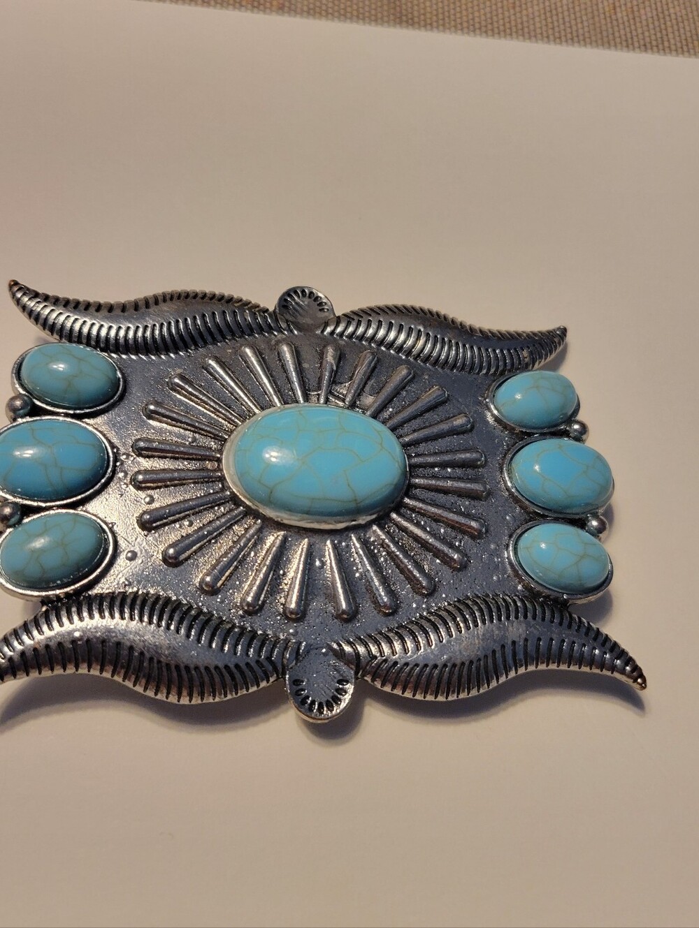 Turquoise Stone Accent Buckle - Silver-Tone
